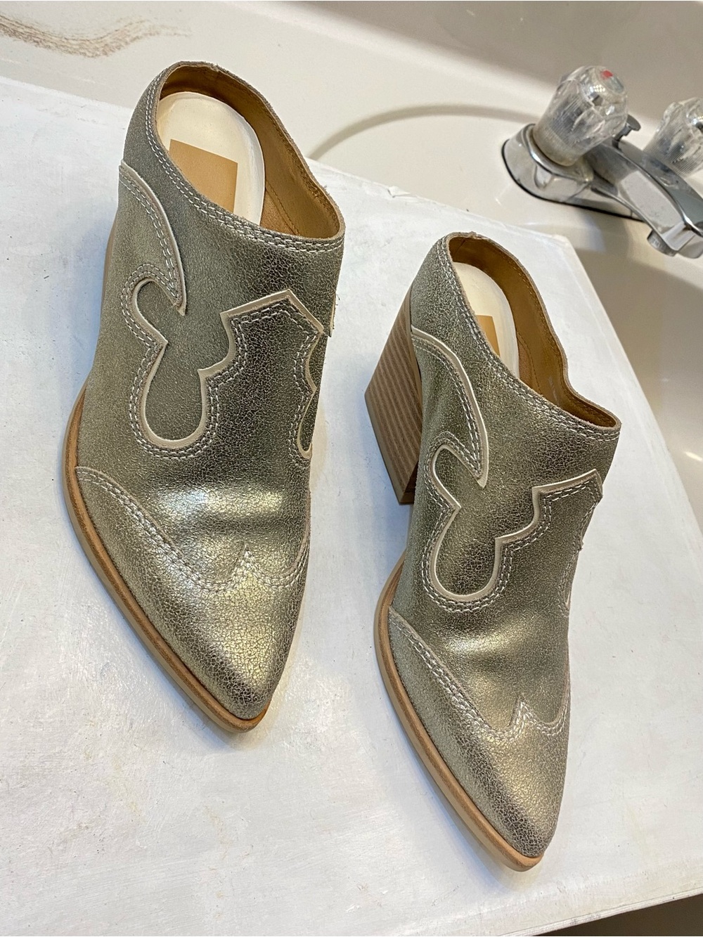 Dolce Vita Metallic Silver Pointed-Toe Block Heel Mules